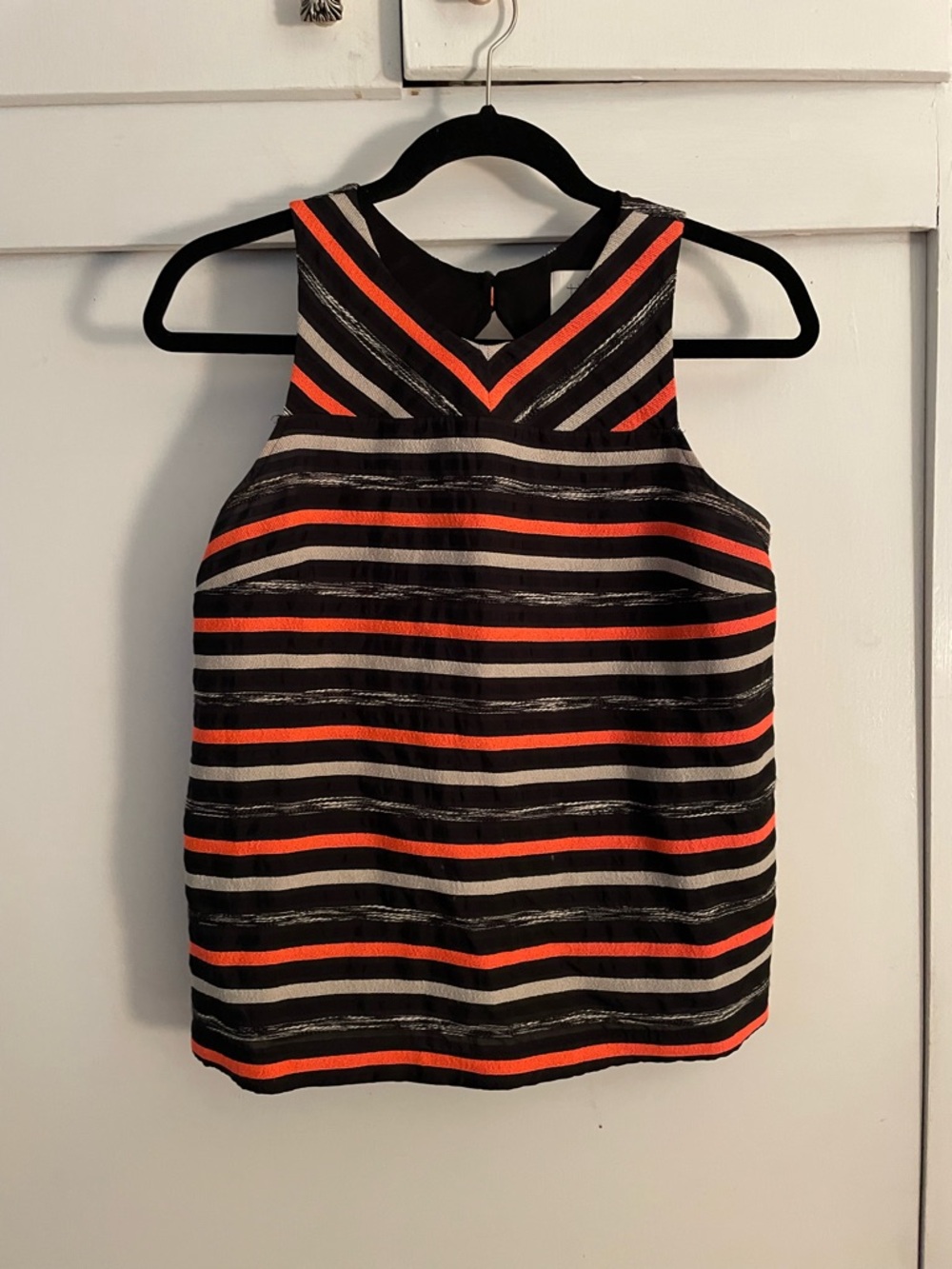 HD in Paris Striped Sleeveless Top in Black, Orange & Cream